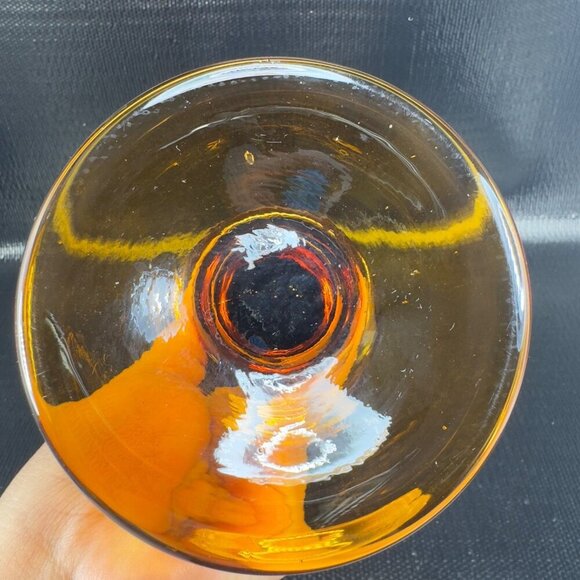 Vintage Mid Century Amber Glass Candle Holders Votive Pillar Heavy Glass Set 2 - Picture 4 of 14